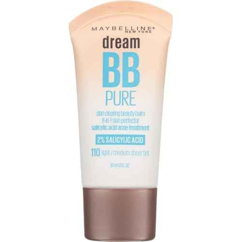 Maybelline Dream Pure Skin Clearing BB Cream, 8-in-1 Skin Perfecting Beauty Balm With 2% Salicylic Acid, Sheer Tint Coverage, Oil-Free, Light/Medium, 1 Count