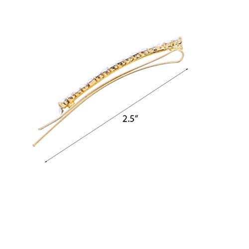 Clear Rhinestone Studded Hair Barette Bobby Pin Clip | 4 Count | Gold