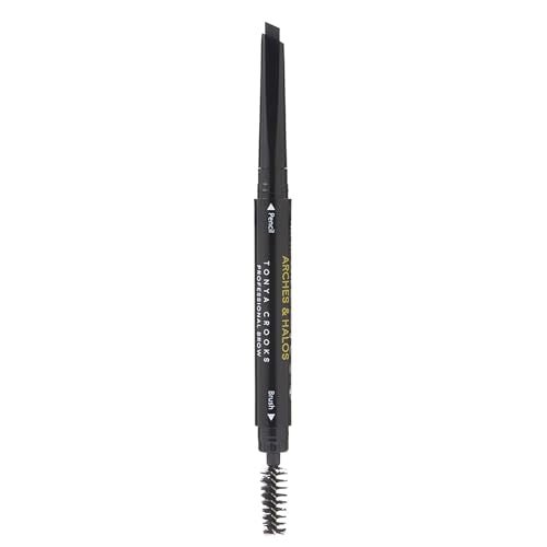 Arches & Halos Angled Brow Shading Pencil - Double Sided Eyebrow Filler and Spoolie - Angled Brush Design for Precise Shaping and Styling - Buildable, Easy Blend Pigment - Charcoal - 0.012 oz