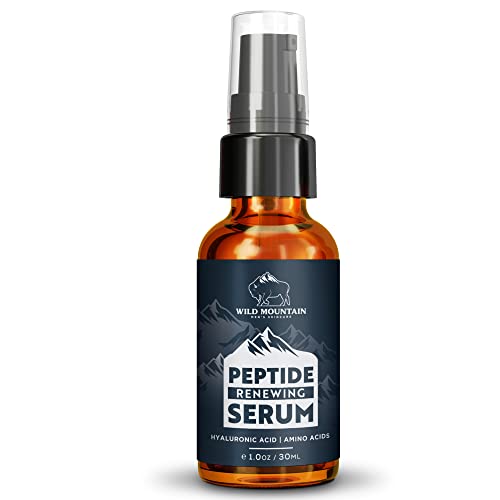 Wild Mountain Peptide Face Serum for Men - Mens Face Care with Hydrating Hyaluronic Acid & Collagen Boosting Amino Acids - Antiaging for Men & Skin Brightening Serum for Men - 1 oz