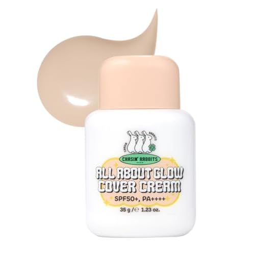 CHASIN' RABBITS All About Glow Cover Cream 1.23 Oz, Lightweight, Hydrating, Long-Lasting Radiance for a Flawless Glow, Smooth Skin Texture, Vegan, Korean Makeup