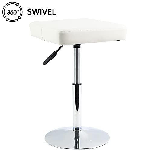 FURWOO White Square Salon Stool - Height Adjustable Step Stool for Vanity,Manicure,Shop,Barber Home Office,Small