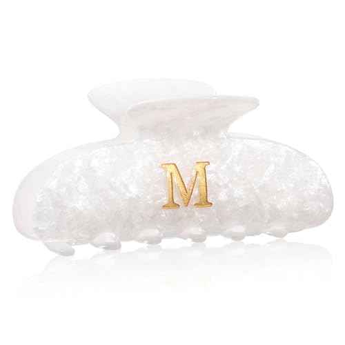 HAIMEIKANG Acrylic Letter Hair Clips For Women - White Hair Claw Clips for Bridal Monogram Hair Claw Alphabet Hair Clip,Large Claw Clip for Thick Hair