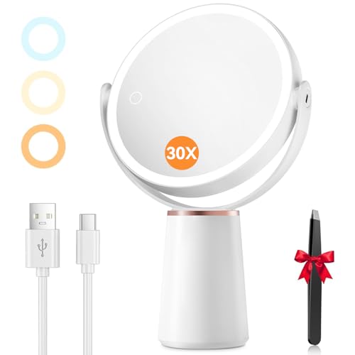 Auxmir 30X/1X Double-Sided Makeup Mirror with LED Lights