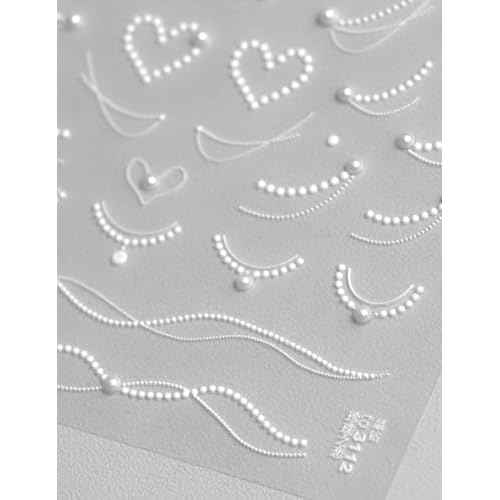 Rhinestones Pearls Nail Stickers 5D Embossed ? Premium Salon-Quality Nail Charm Accessories, Easy Application & Self-Adhesive Pearl Chains for DIY Manicure, Nail Art, Press on, Home or Salon Use