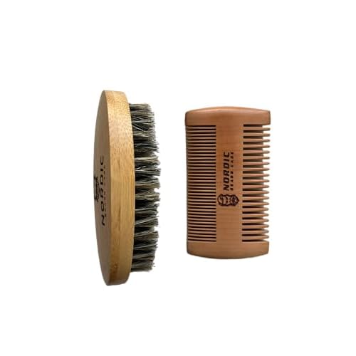Generic Nordic Beard Care: Boar Bristle Brush and Pearwood Comb kit