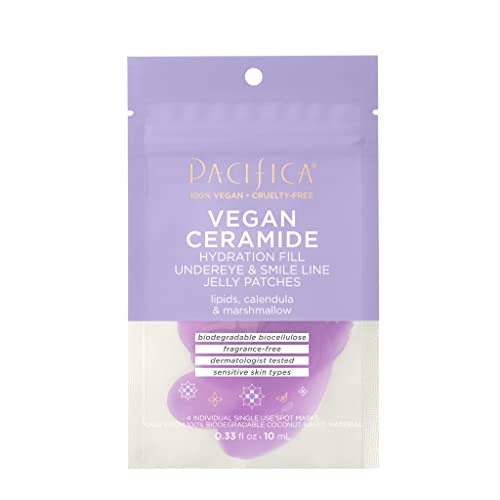 Pacifica Beauty Vegan Ceramide Hydrating Under Eye and Smile Line Jelly Patches, Skincare, Fine Lines, Wrinkles, Puffy Eyes, Anti Wrinkle Patches, Sensitive Skin, Fragrance Free, Face Care (4 Pieces)