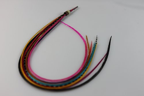 7"-10" in Length 8 Feathers in total- Happy Rainbow Mix Feathers Bonded At the Tip To Make One Extension.