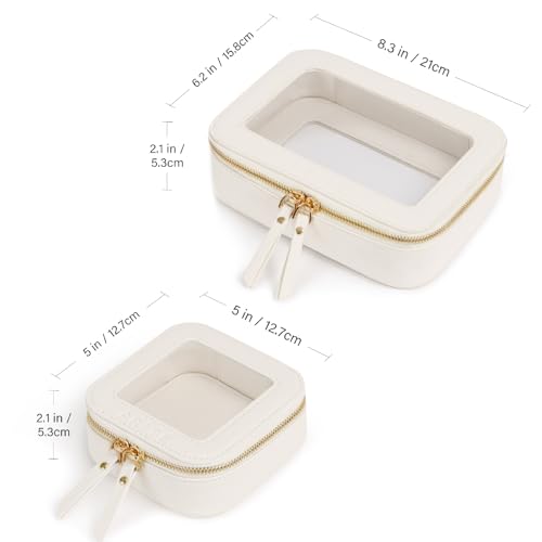 Prite Clear Makeup Bag Set for Women Portable Clear Makeup Bag Cute Waterproof Travel Cosmetic Bag with Gold Zipper for Car Essentials(Beige)