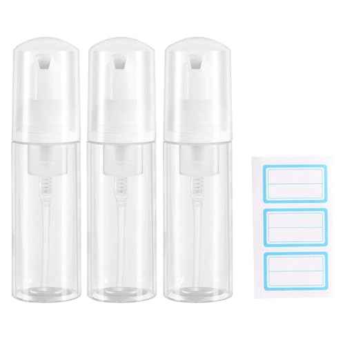 3pcs 2oz Plastic Travel Foam Pump Bottle - Portable Foaming Empty Bottle Dispenser for Hand Soap, Shampoo, Lash Cleanser - Well Suited for Travelers Daily Use (60ml)