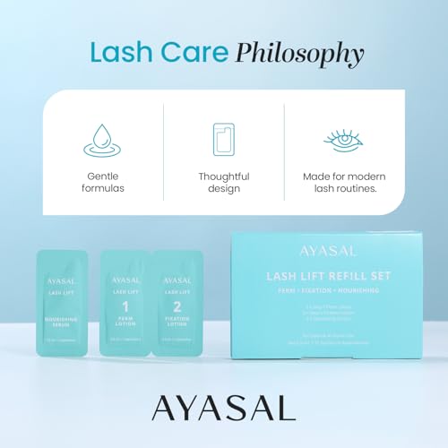 AYASAL Lash Lift Kit Refills: Step 1+2 Refill Set, Korean Thio-Free Lash Perm - Professional Long Lasting Results up to 6-8 Weeks - Eyelash Curling Set at Home - Set for 5 Applications