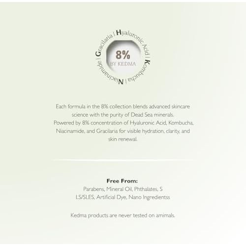KEDMA 8% - Hydrating Day Cream with Hyaluronic Acid and Collagen - Radiance and Tone - Kombucha and Niacinamide - All Skin Types - Paraben, Sulfate, and Silicone-Free - 50g