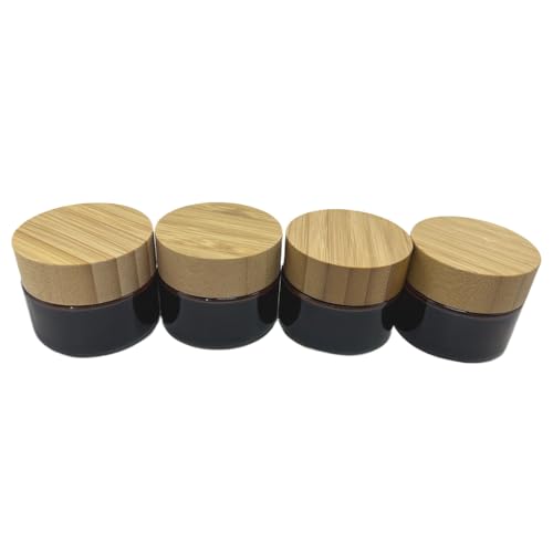 30ml Frosted Glass Cosmetic Jar 4-Pack with Bamboo Lids