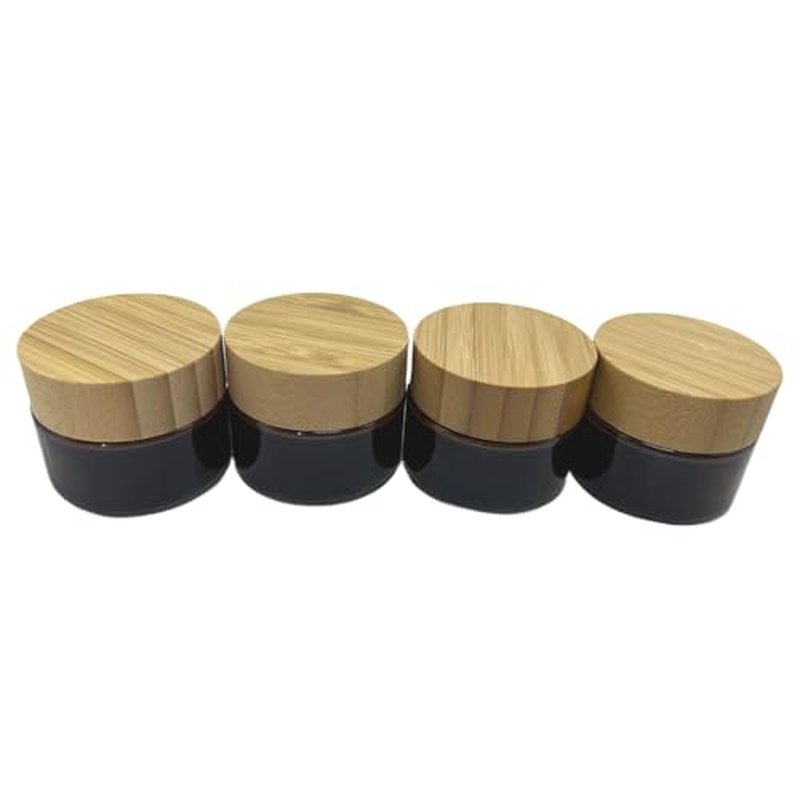 30ml Frosted Glass Cosmetic Jar 4-Pack with Bamboo Lids