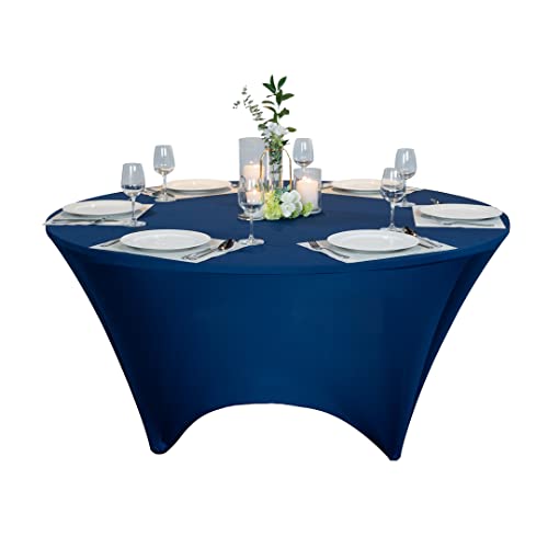 Restaurantware Table Tek 72 x 30 Inch Round Table Covers 1 Washable Spandex Tablecloths - Wrinkle-Free Durable Blue Polyester Fitted Tablecloths for Parties Banquets or Weddings