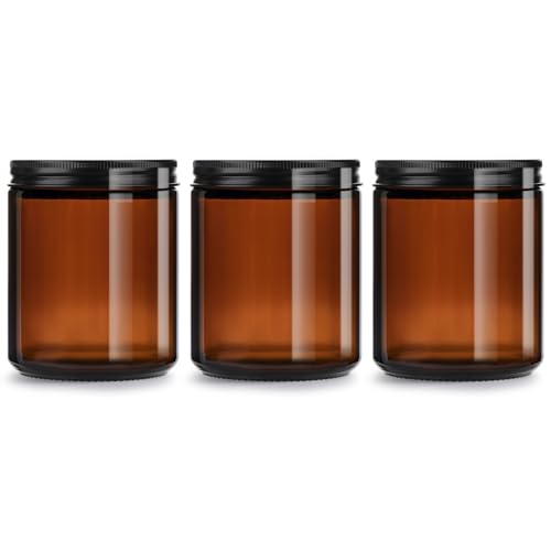 8oz Amber Glass Jars with Lids (3 Pack) - Airtight Candle & Cosmetic Containers