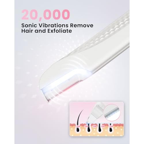 Dermaplane Razor For Women Face, 3 Adjustable Dermaplaning Tool, Facial Hair Removal Razors with Led Light for Peach Fuzz,Rechargeable Sonicsmooth Facial Hair Remover with 8 Replacement Blades (White)