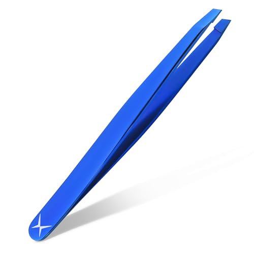Professional Slant Tip Tweezers for Eyebrows ? Premium Stainless Steel, Ultra-Precise Hand-Aligned Tips, Facial Hair & Ingrown Hair Removal (Cosmic Blue)