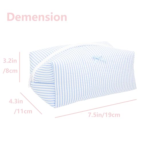 PAZIMIIK 6PCS Cozy Makeup Bag SET Travel Cosmetic Bag for Women Soft Toiletry Bag Aesthetic Makeup Organizer Portable Large Zipper Pouch for Skincare Beauty Accessories Brushes Stripe Blue
