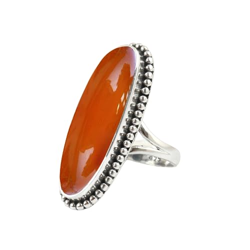 Natural Carnelian Gemstone Ring 925 Sterling Silver Handmade Long Oval Gemstone Ring For Women Designer Wedding Gift Ring Orange Carnelian Jewelry By NKG