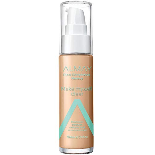 Almay Clear Complexion Makeup, Matte Finish Liquid Foundation with Salicylic Acid, Hypoallergenic, Cruelty Free-Fragrance Free, Dermatologist Tested, 510 Natural Ochre, 1.0 oz