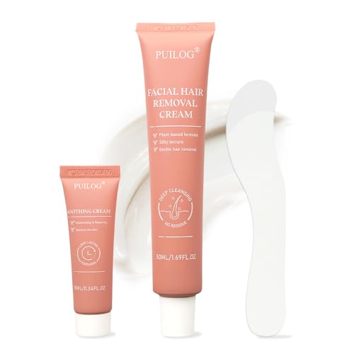 Facial Hair Removal Cream Kit for Women Face ? Depilatory & Soothing Cream, 4 Min Painless & Flawless Lip Chin Hair Remover, Gentle for Sensitive Skin Hair Removal (1.69 + 0.34 FL Oz)