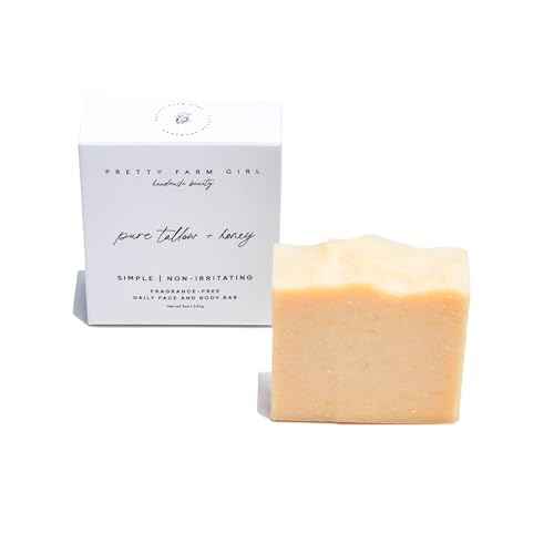 Pretty farm girl Pure Tallow + Honey Soap Bar - Fragrance Free - Handmade - Sensitive Skin - Tallow & Goat Milk.
