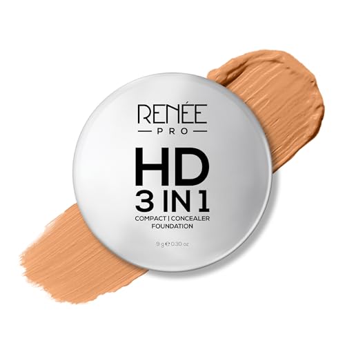 RENEE Pro HD 3-IN-1 Compact - Soie, Compact Powder, Concealer & Foundation, SPF 20, Matte Finish, High Coverage, Ultralight & Silky Smooth Finish For All Skin With Vitamin E, C & Aloe Vera (Beige)