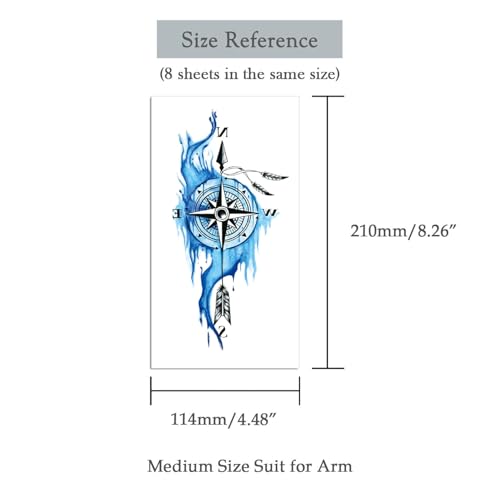 8 Sheet Temporary Tattoos for Men Women, Waterproof Fake Tattoo Stickers