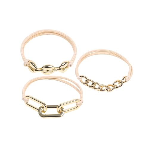 3 PCS Bracelet Hair Ties for Women with Beige Black Elastic Hair Ropes Ponytail Holder 2 in 1 No Crease Hair Bands Gold Silver Metal Hair Ring(Color A)