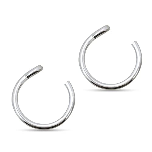 Set of 2 Fake Clip On Nose Rings 20g - Silver Tone Tiny Faux Piercing Hoops - No Piercing Needed