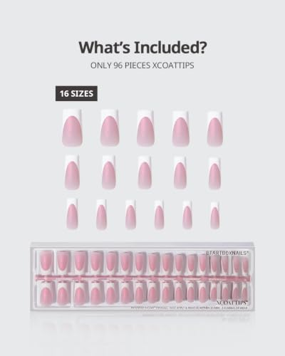 Pink Glitter French Tip Press On Nails - 96 Pc Long Square Soft Gel