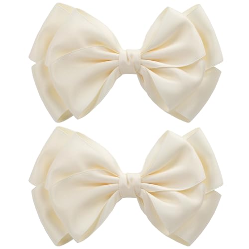 ZOLYCO Large Big 6 Inch Hair Bows for Girls Thick Ribbon Boutique Alligator Clips Hair Accessories for Baby Girls Toddlers Kids Teens 2 PCS (Beige)