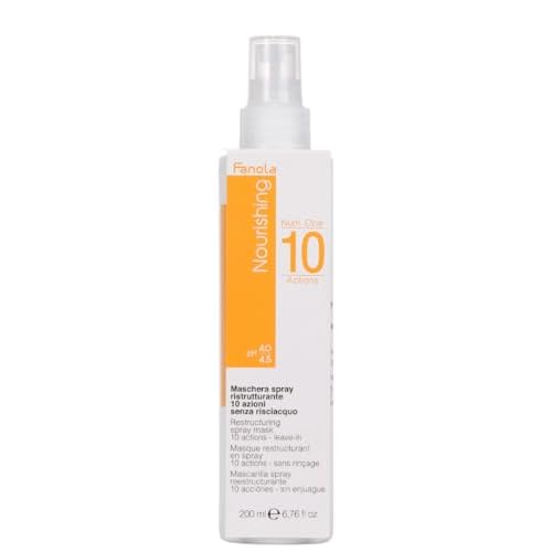 Fanola Restructuring Leave In Hair Mask for Damaged Hair - 10-in-1 Hydrating Spray Treatment - Heat Protectant for Dry & Frizzy Strands - Enriched With Milk Proteins & Argan & Linseed Oil (6.76 Fl oz)