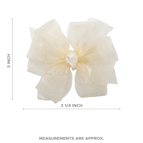 HAIRBOWS Girls' Double Organza Hair Bow with a Knot Wrap Center on a Clip, All Ages and Hair Types, 3 Inch Bow, Ivory