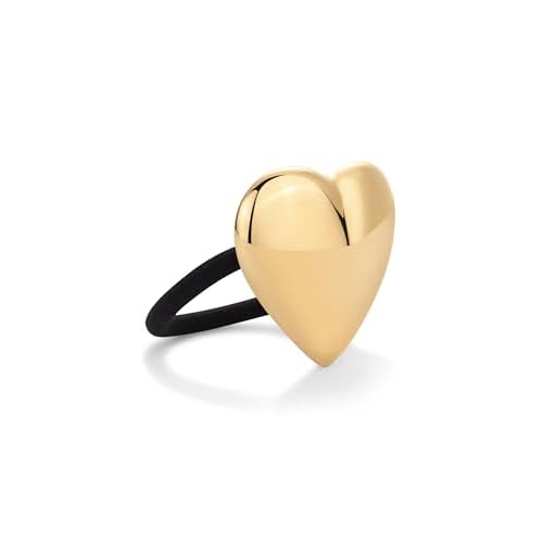 PAVOI 14K Yellow Gold Plated Waterproof Chunky Heart Metal Hair Cuff for Women - Stainless Steel Statement Ponytail Cuff Fashion Accessories - Valentines Day Stretchy Gold Hair Ties for Ponytails