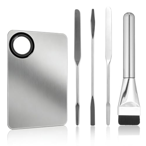Professional Stainless Steel Makeup Palette Set - 5 Pc with Brush & Spatulas