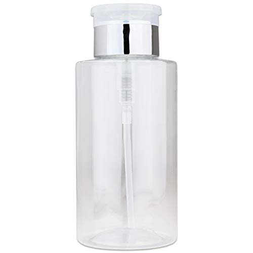 PANA 10oz Push Down Pump Dispenser Flip Top Cap Refillable Empty Bottle - Color: Silver - Lockable Travel Cosmetic Packaging Empty Bottle for Nail Polish Manicure