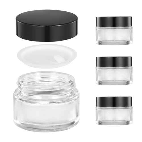 4 Pack Clear Small Glass Jars with Lids and Inner Liners, 30 ml Reusable Small Glass Containers for Creams, Lotion, Cosmetic, Spice, Powder