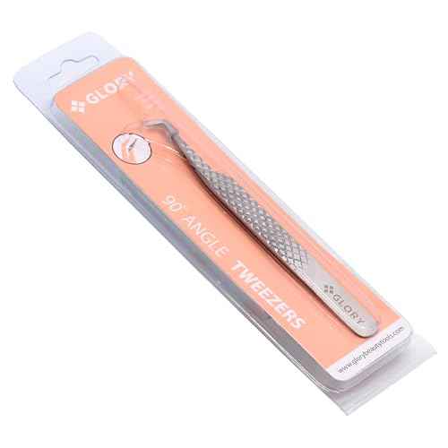 Glory 90 Degree Angle Lash Tweezers for Eyelash Extensions ? Precision Fiber Tip Diamond Grip Stainless Steel Lash Tool for Mega Volume Classic & Professional Lash Tech Supplies