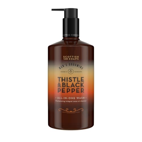 Scottish Fine Soaps Thistle and Black Pepper Collection All in One Body Wash, Woody Amber Fragrance, 500ml