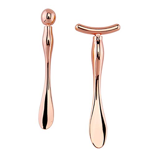 2Pcs Alloy Metal Eye Cream Applicator Wand Stick Mask Spatula Face Mask Eye Cream Massager Tool for Facial Massage, Reduce Puffiness, Cosmetic Beauty Tools (2 Styles), Rose Gold