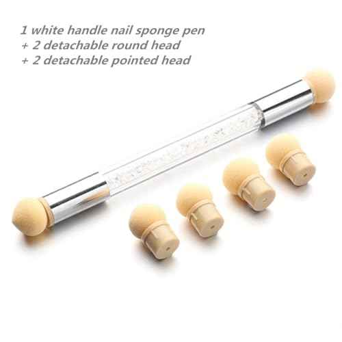 Resin Nail Art Palette with UV Gel Gradient Sponges Pens (White Handle, 4 Pcs Replacement Head), Nail Sponges for Ombre Double Head Brush for Nail Art Manicure DIY Tools