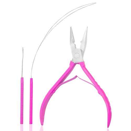 SIVOTE Professional Hair Extension Pliers & Bead Extension Tool Kit ? Stainless Steel Hair Pliers for Bead Extensions, Microlink Tool Kit, & Loop Threader for Micro Beads Hair Extensions Kit Pink
