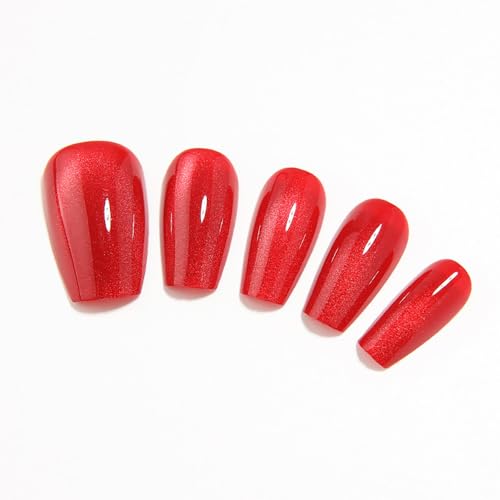 Stbisen C1 Ballet Heatwave Red Coffin Press On Nails with Gel Shine, 32Pcs Reusable Fake Nails Kit