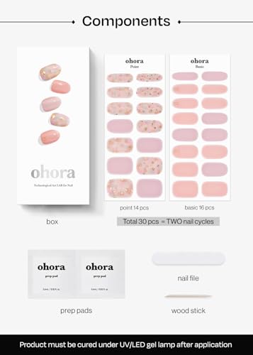 ohora Semi Cured Gel Nail Strips - N Lazy Sunday Pink Patterned Set