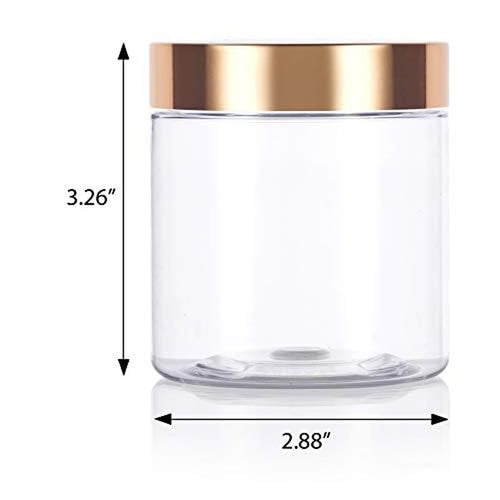 (6 Pack) 8 oz Clear PET Plastic Jar with Luxury Gold Metal Overshell Lid Refillable Storage Airtight