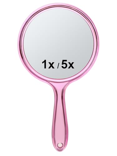 5X Magnifying Hand Mirror with Handle, Dual-Sided 1X/5X