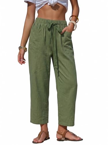 EXLURA Women's Summer Striped Barrel Pants with Pockets