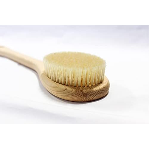 Body Brush, Long Handle 14 inches, Boar Bristles, Japanese Hinoki Tree Wooden Handle